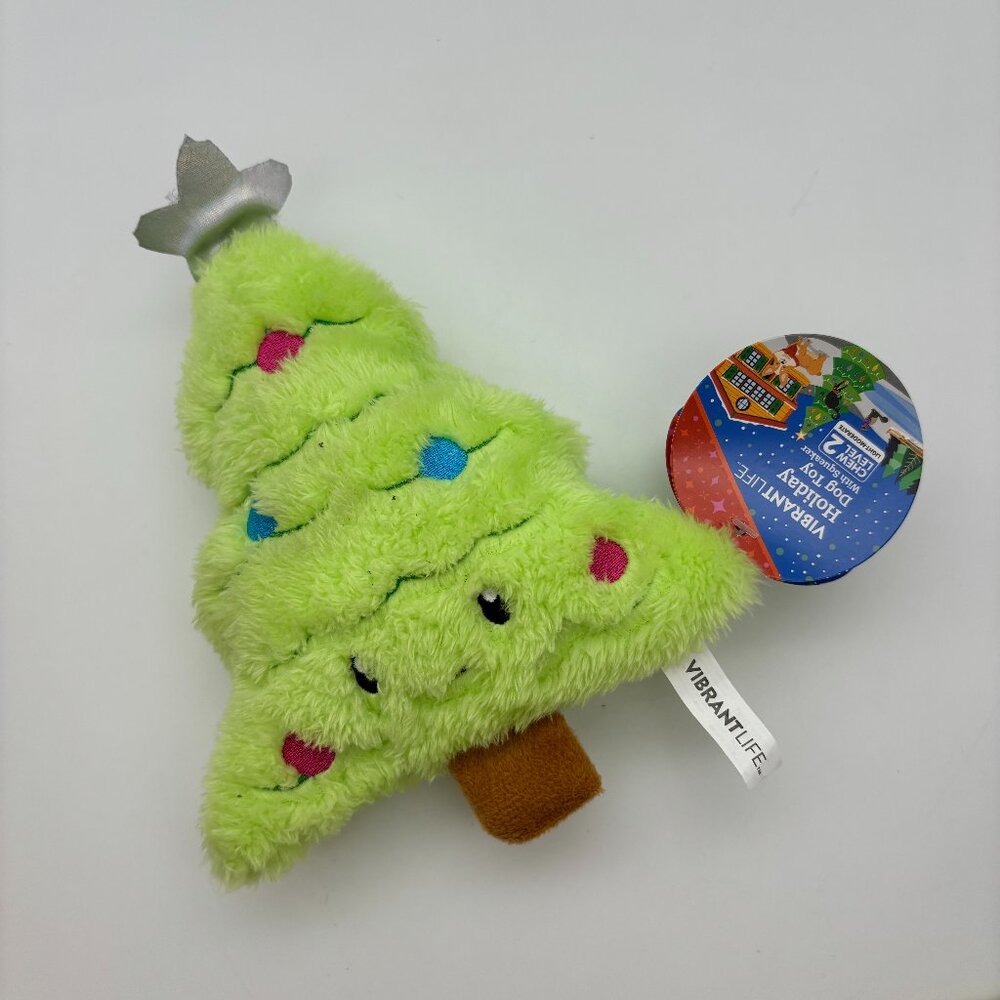 Vibrant Life Christmas Tree Holiday Plush Dog Toy with Squeaker NWT